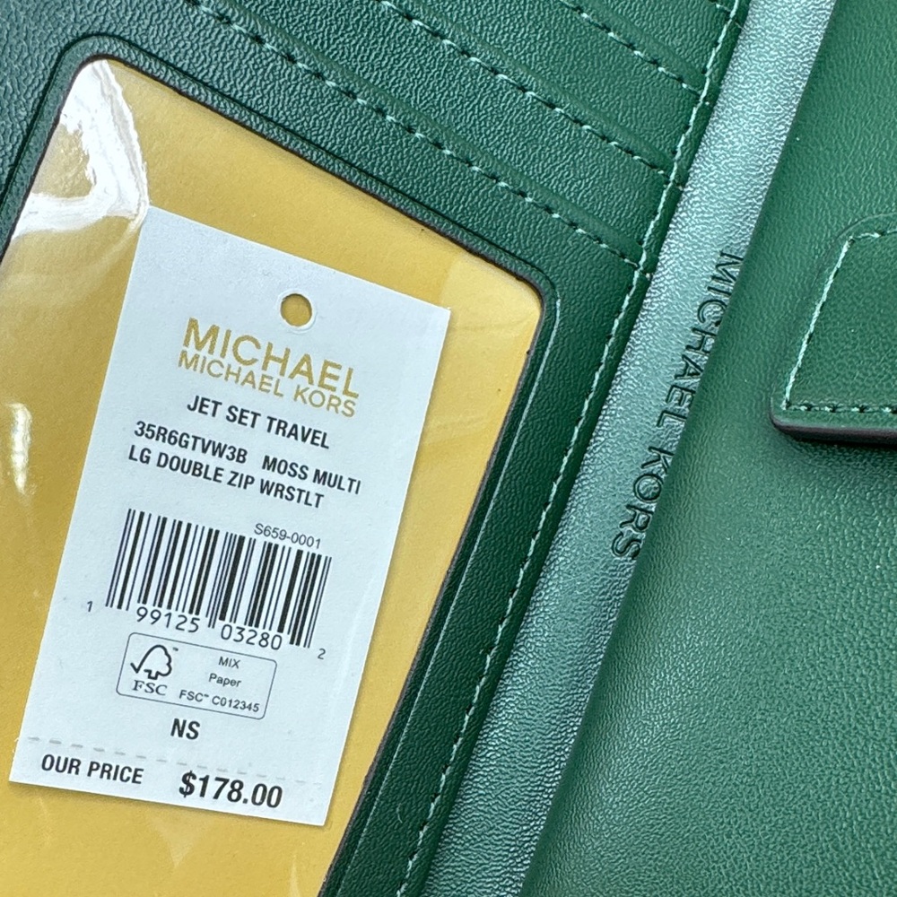 Michael Kors Jet Set Travel Moss Multi Signature Double Zip Wristlet - Picture 8 of 8